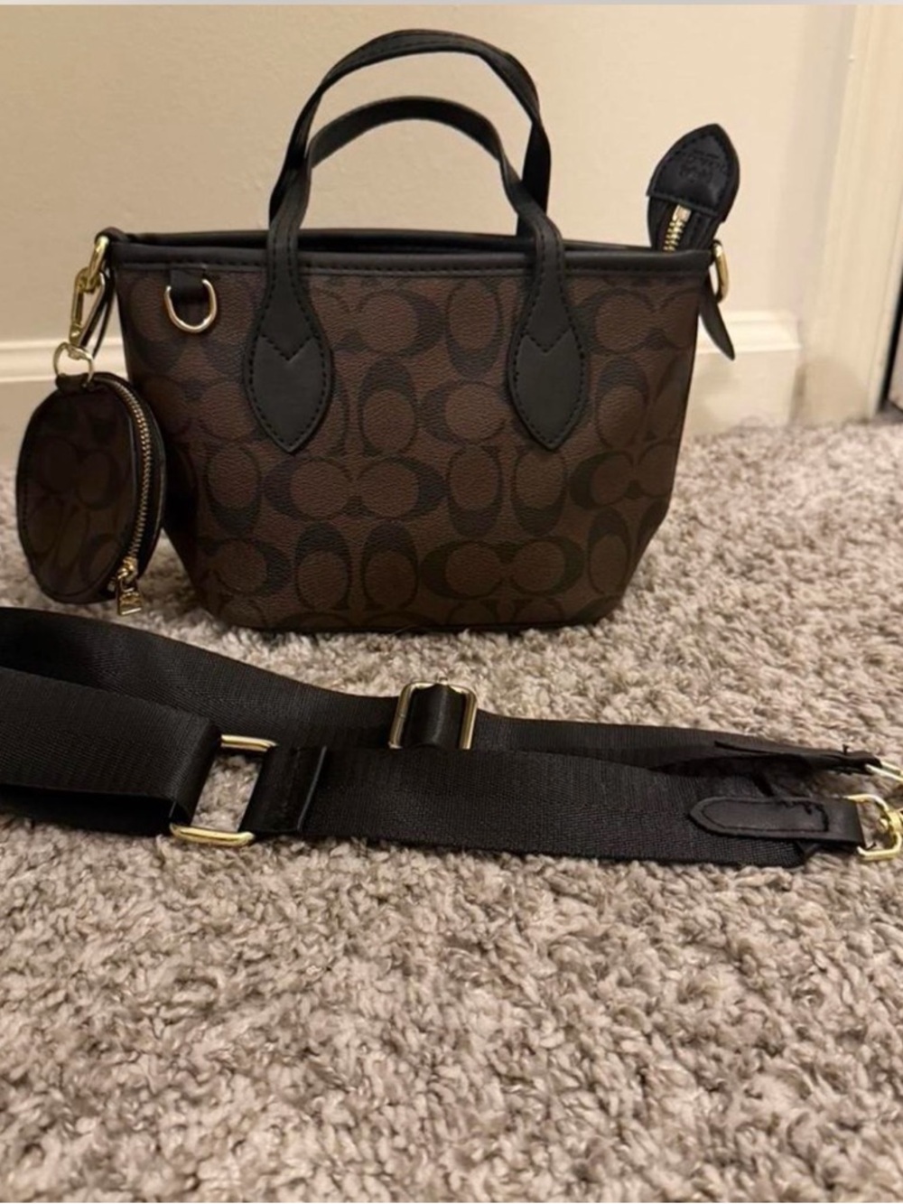 Coach Mini Satchel in Brown with Black Trim
